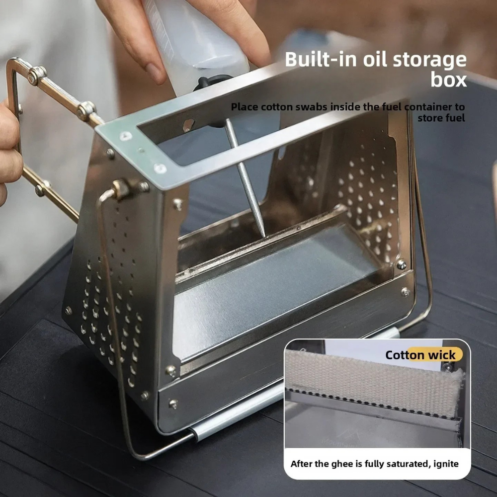 Portable Camping Viewing Stove Stainless Steel Outdoor Fire Heater 31cm - Black