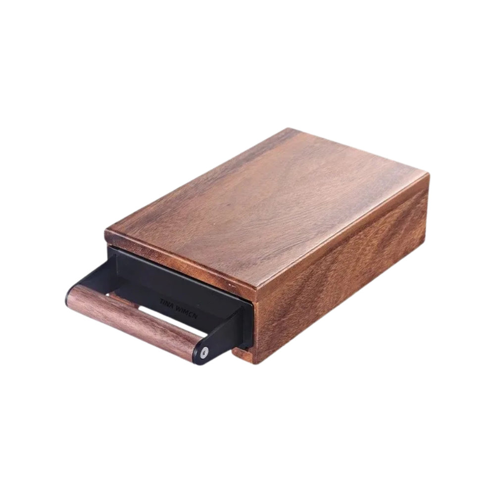 Espresso Knock Box Drawer Walnut Coffee Grounds Bin Stainless Steel - Black