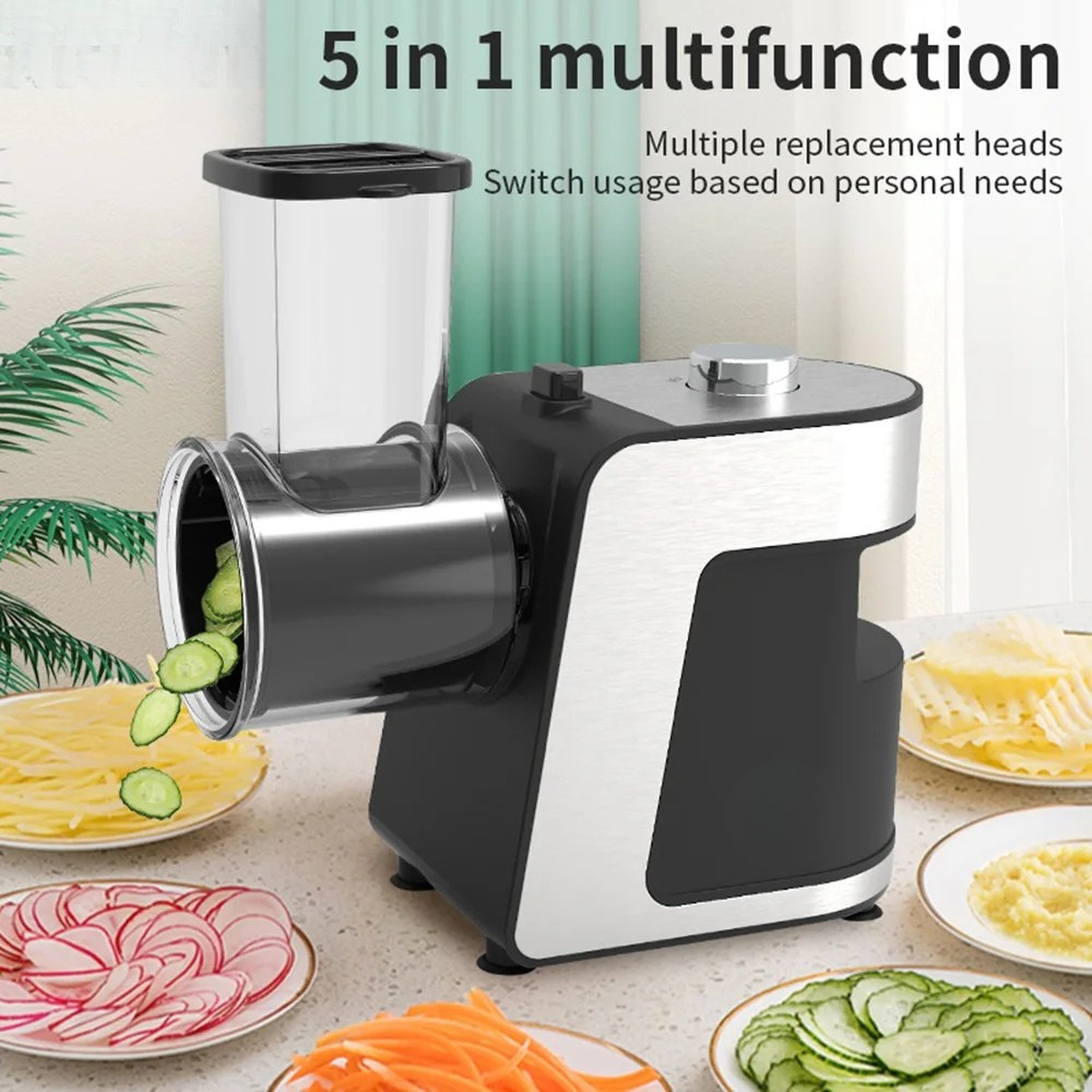 Electric Vegetable Cutter 1000W 5 In 1 Stainless Steel Food Processor - Black