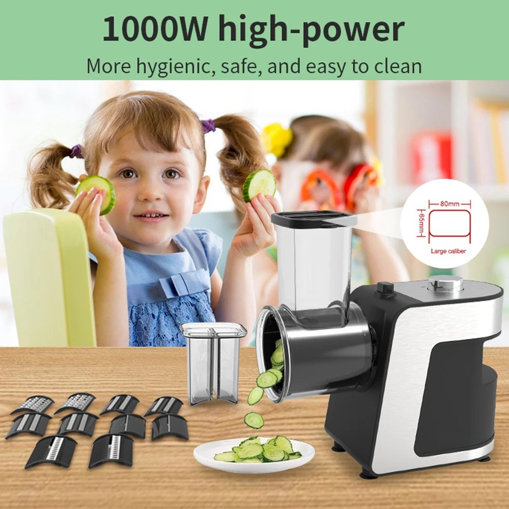 Electric Vegetable Cutter 1000W 5 In 1 Stainless Steel Food Processor - Black