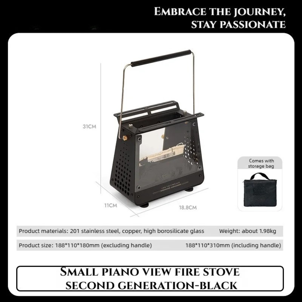 Portable Camping Viewing Stove Stainless Steel Outdoor Fire Heater 31cm - Black