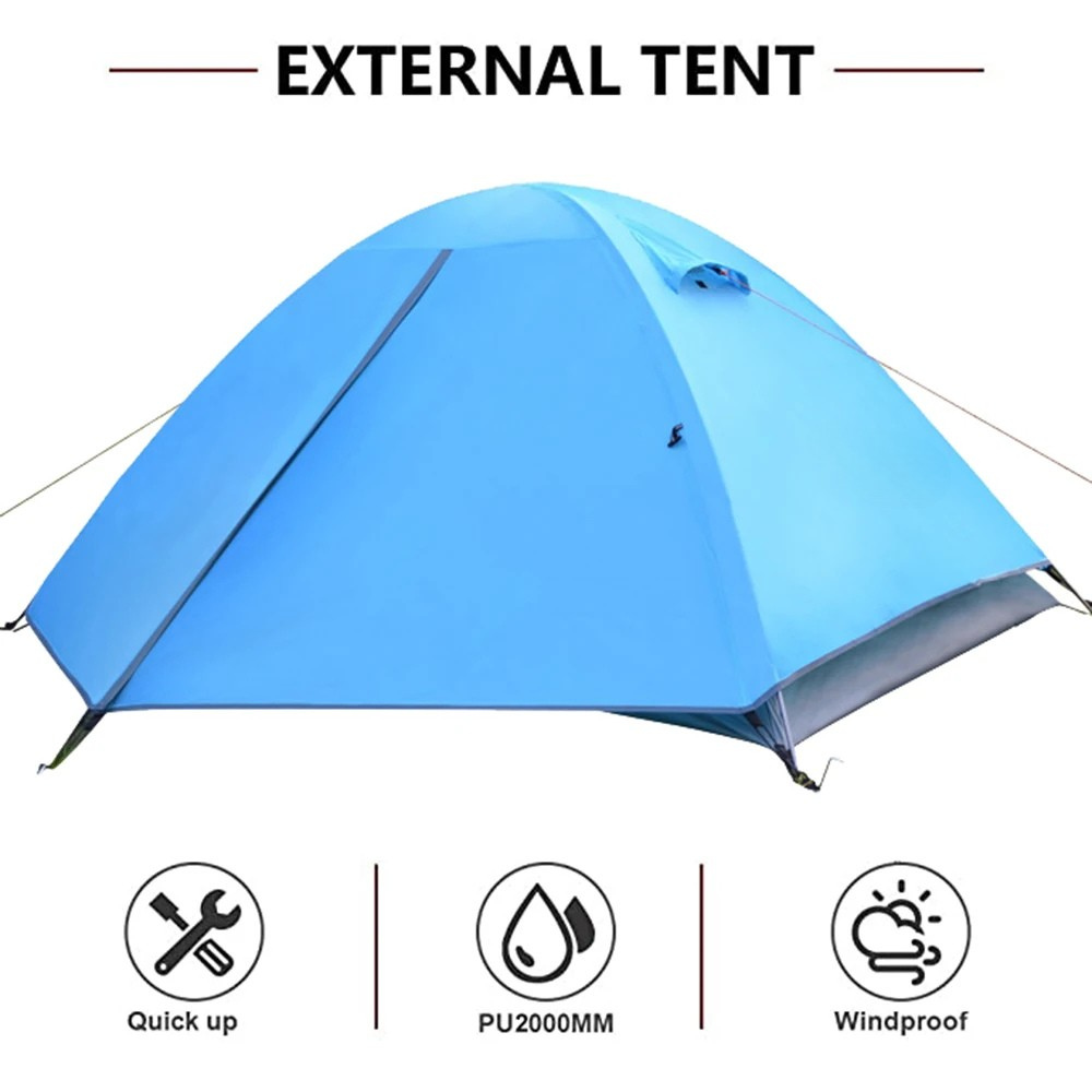 Camping Tent 2 Person Lightweight Waterproof Backpacking Tent 3 Season - Blue