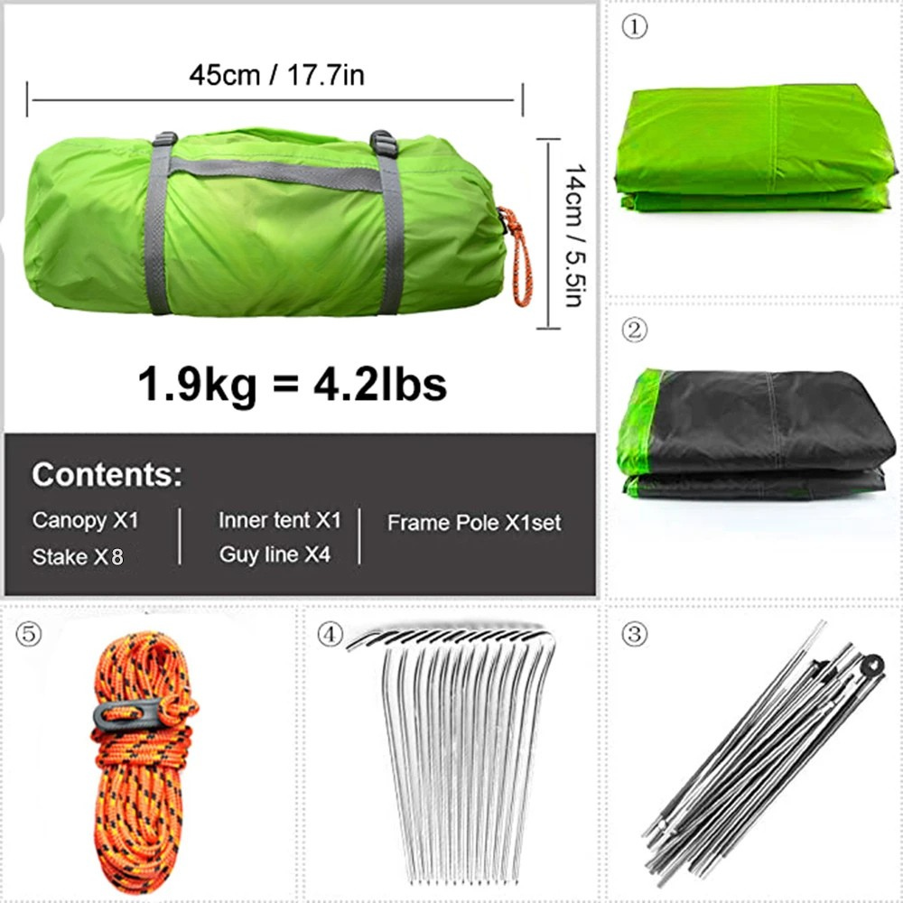 Camping Tent 2 Person Lightweight Waterproof Backpacking Tent 3 Season - Blue