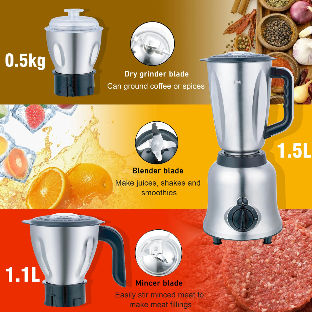 Food Processor 3 In 1 Blender 400W Stainless Steel Mill and Juicer – Black