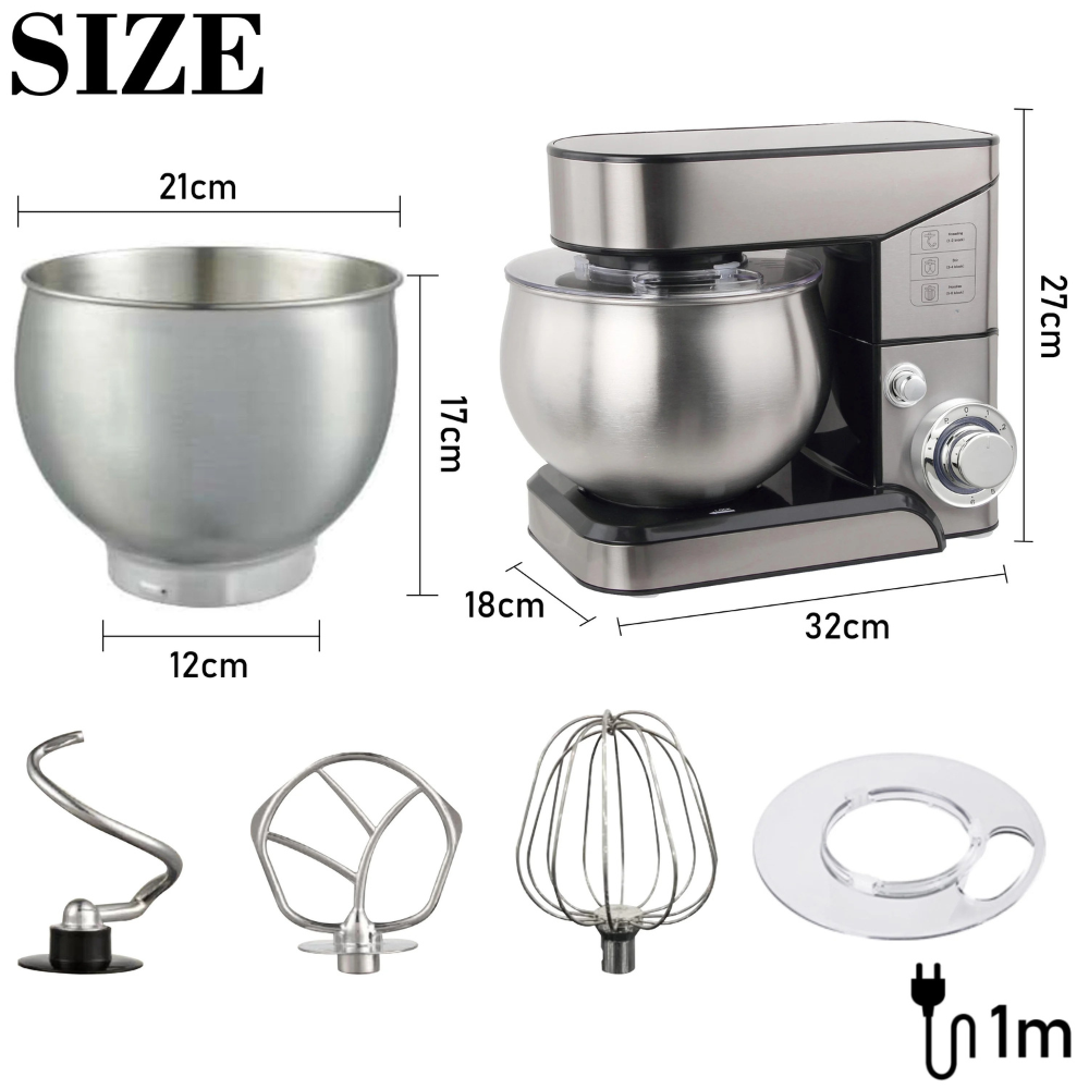 Stand Mixer 5L Stainless Steel Bowl 1000W Kitchen Food Bench Mixer – Black