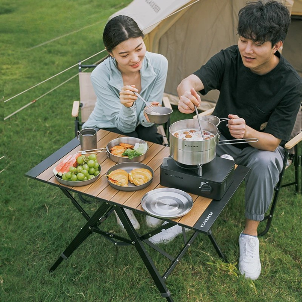 Camping Folding Table 80cm Portable Aluminum Alloy Adjustable Height Picnic Table – Brown