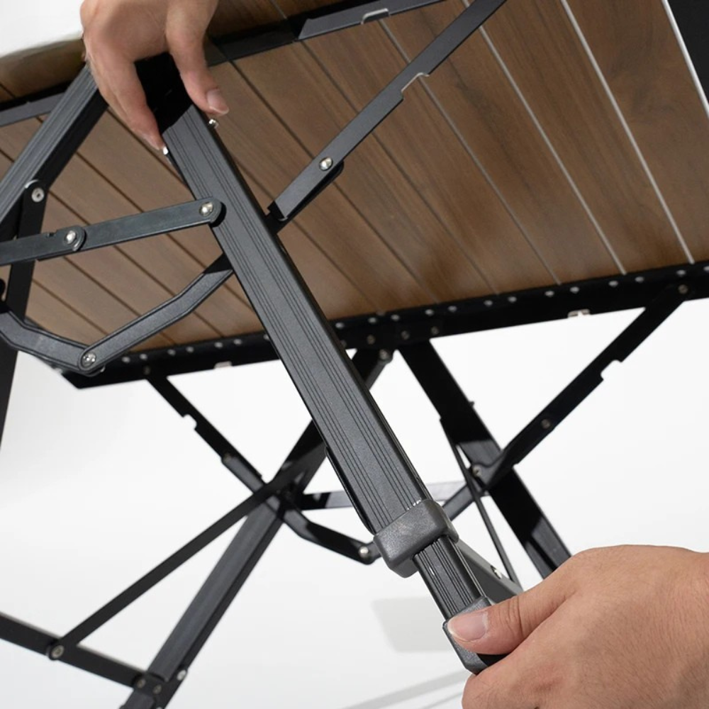 Camping Folding Table 80cm Portable Aluminum Alloy Adjustable Height Picnic Table – Brown