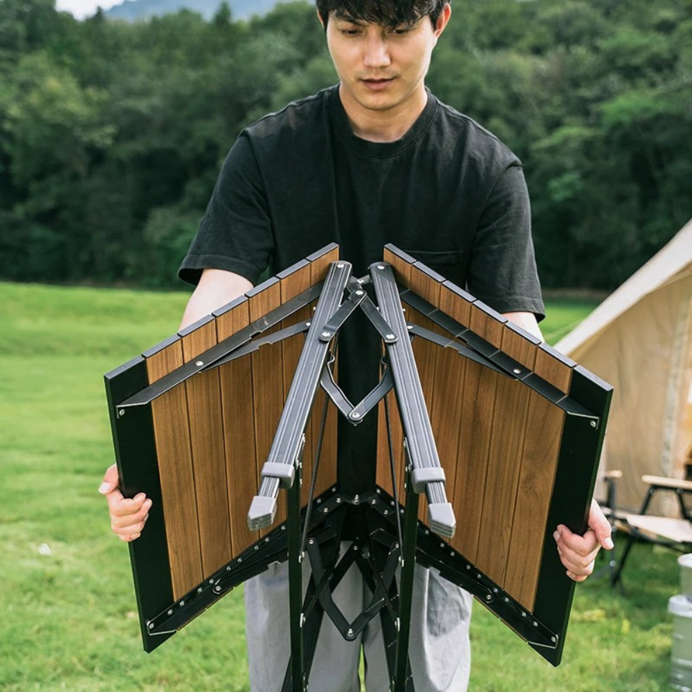 Camping Folding Table 80cm Portable Aluminum Alloy Adjustable Height Picnic Table – Brown