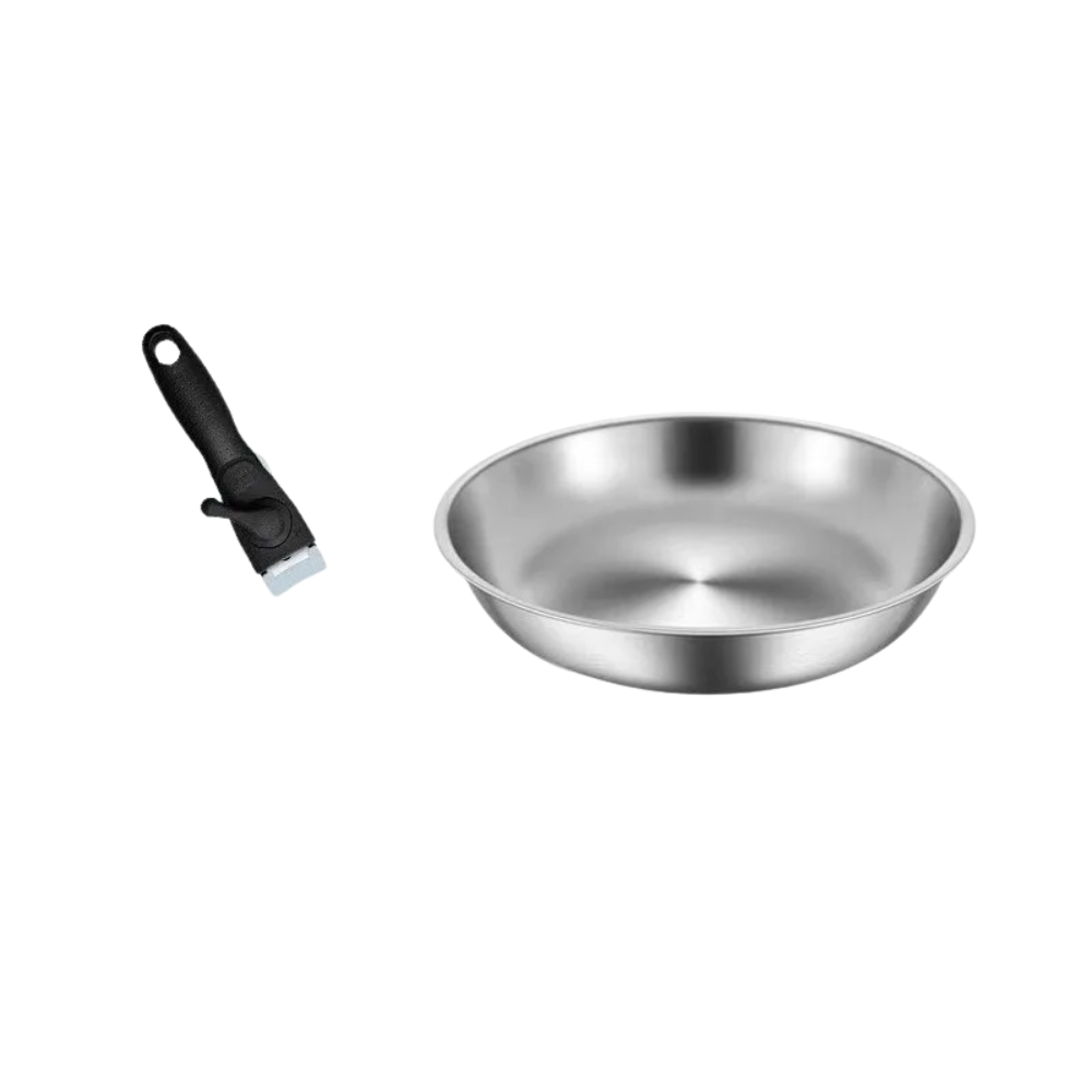 Stainless Steel Frying Pan 28cm Flat Bottom Cooking Pan Detachable Handle