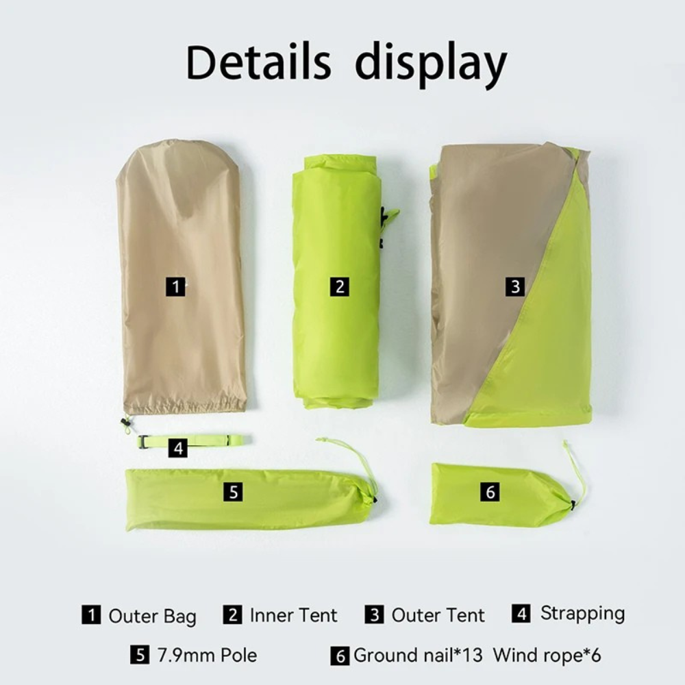 Camping Tent 2 Person Lightweight Waterproof Trekking Tent 3 Season - Green