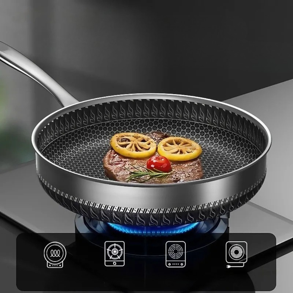 Stainless Steel Frying Pan 30cm Thickened Cooking Pan Induction Compatible