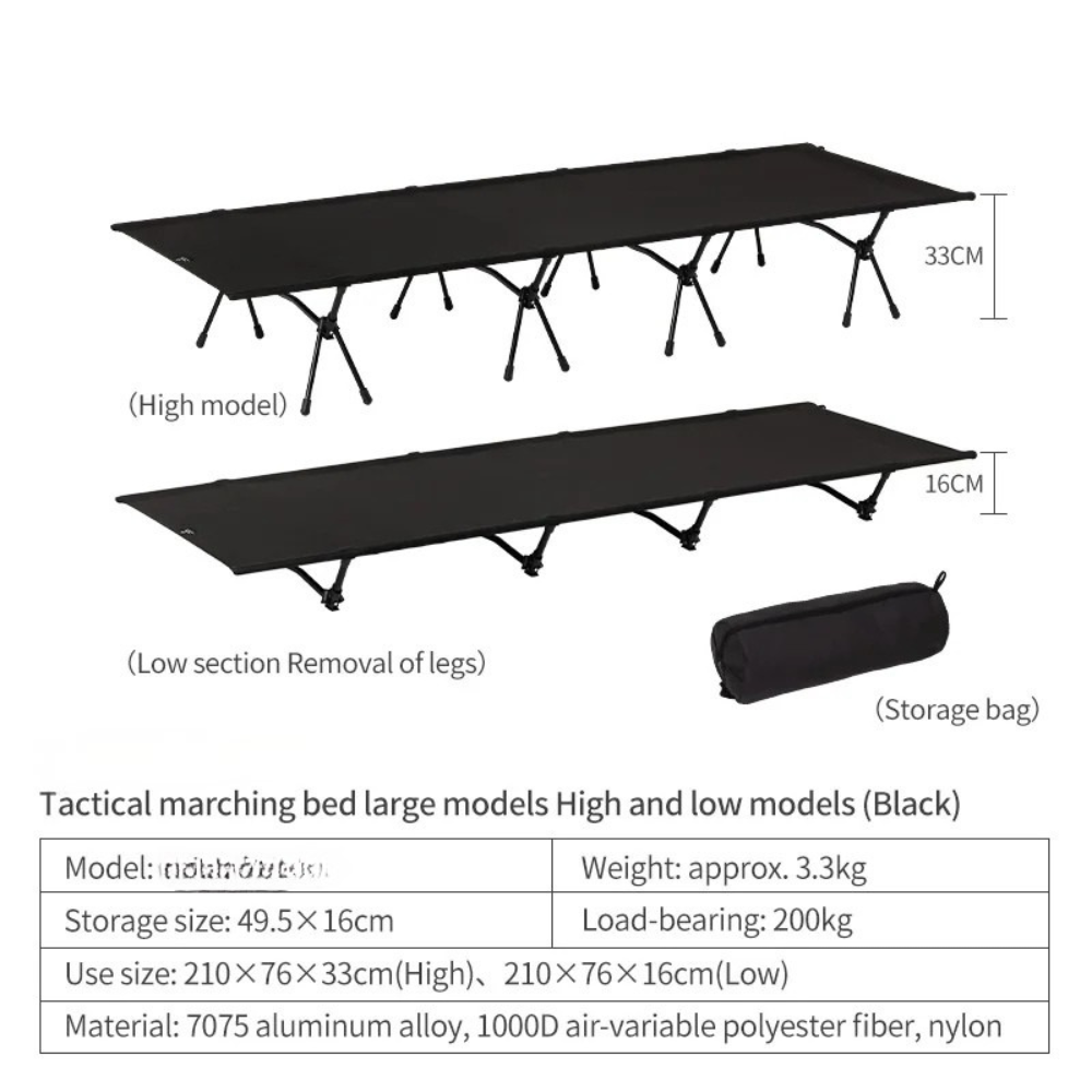 Camping Cot Portable Folding Outdoor Sleeping Bed Heavy Duty - Black