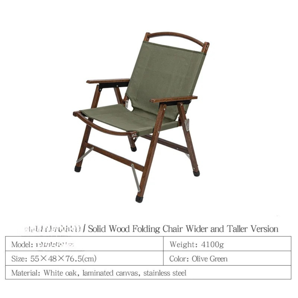 Camping Chair Solid Wood Folding Outdoor Relax Chair Portable - Green