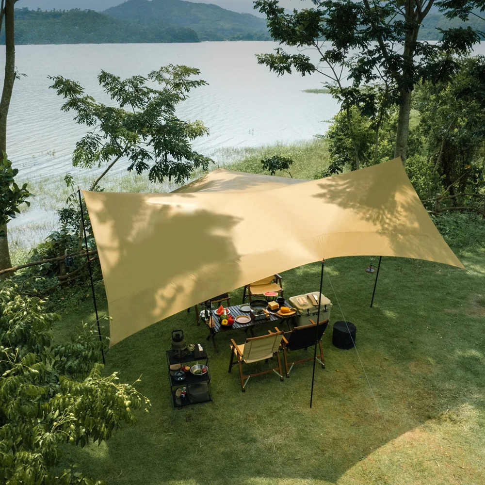 Camping Canopy Tarp Waterproof Ultralight 15D Outdoor Sun Shelter - Black