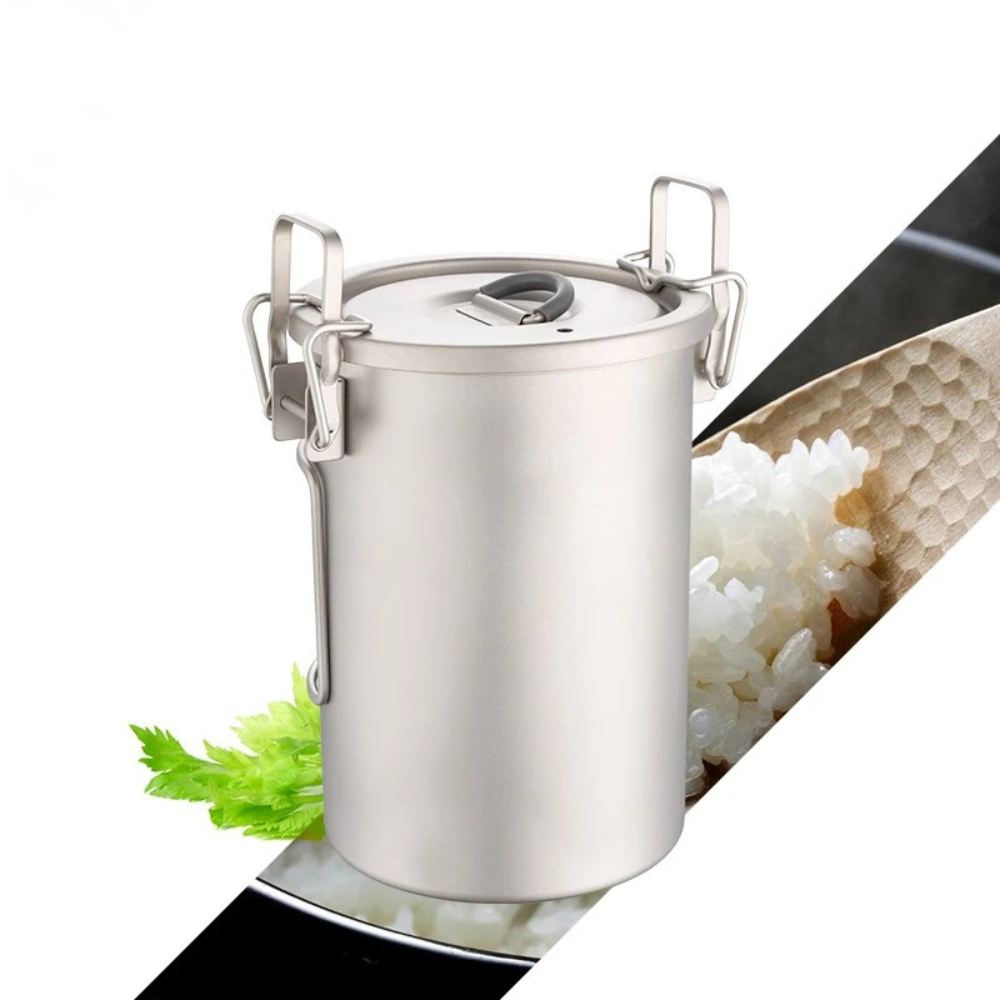 Titanium Cooking Pot 900ml Portable Camping Sauce Pot with Lid - White