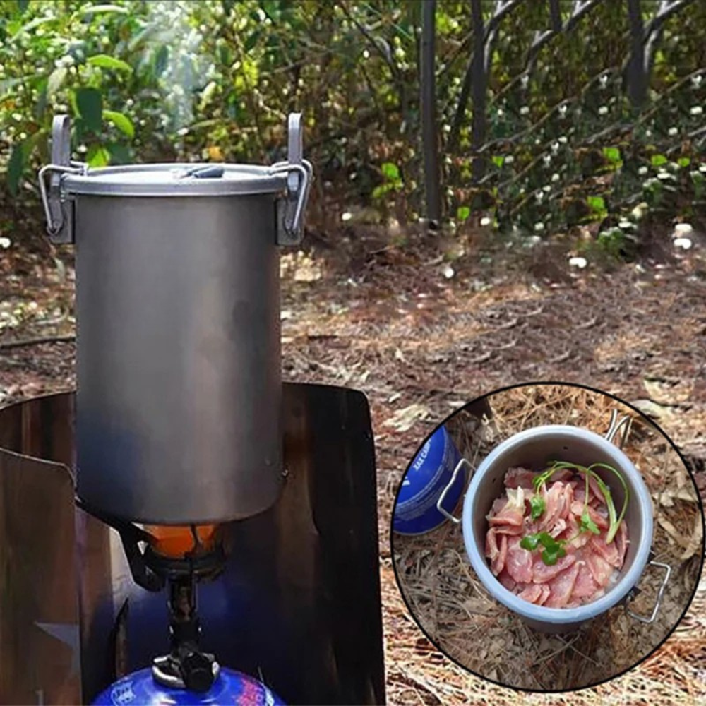 Titanium Cooking Pot 900ml Portable Camping Sauce Pot with Lid - White