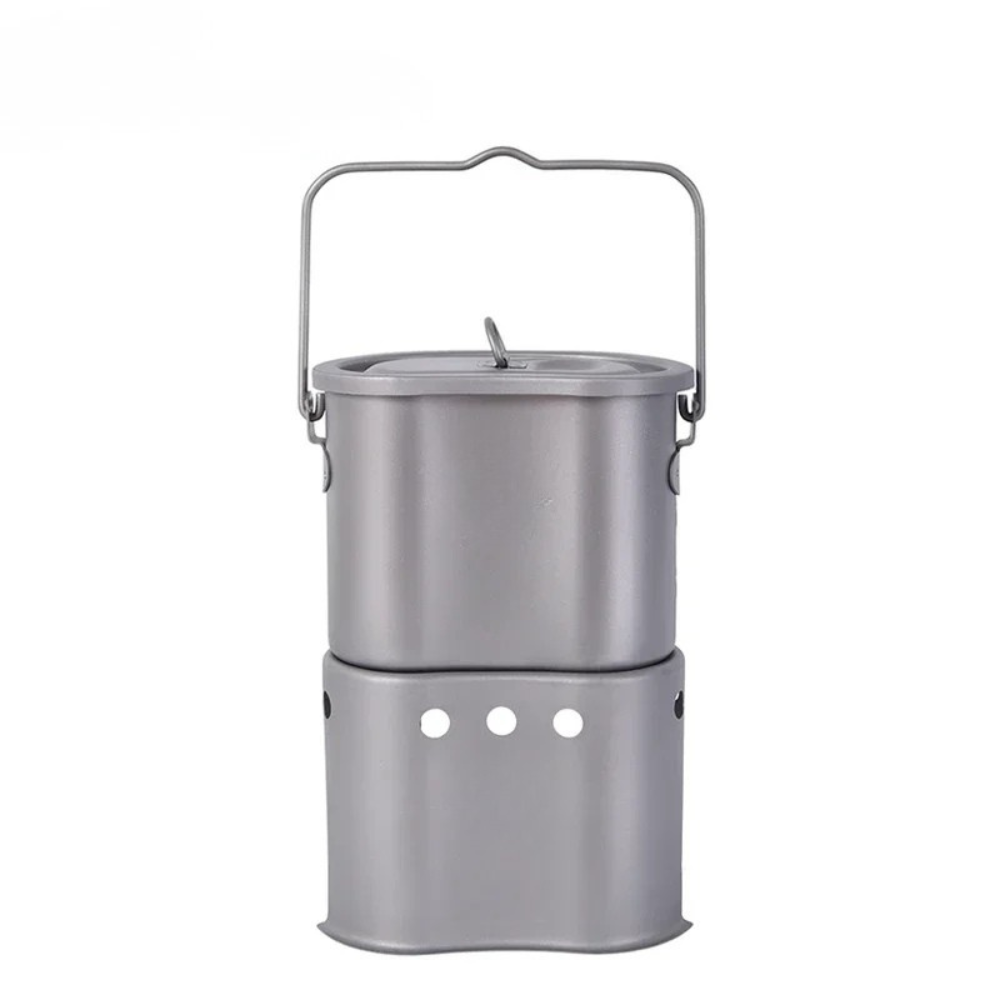 Titanium Cookware Set Portable Camping Wood Stove with Pot - Grey