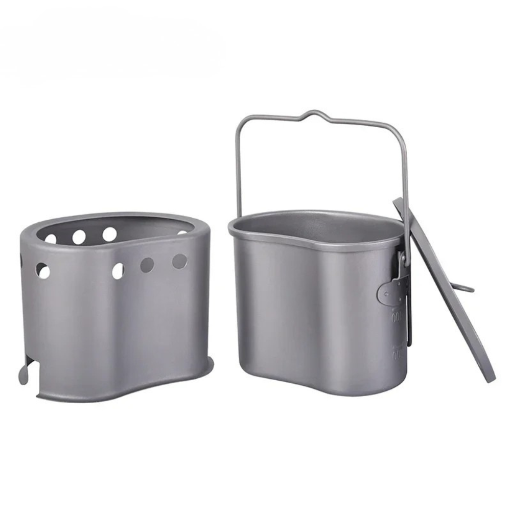 Titanium Cookware Set Portable Camping Wood Stove with Pot - Grey