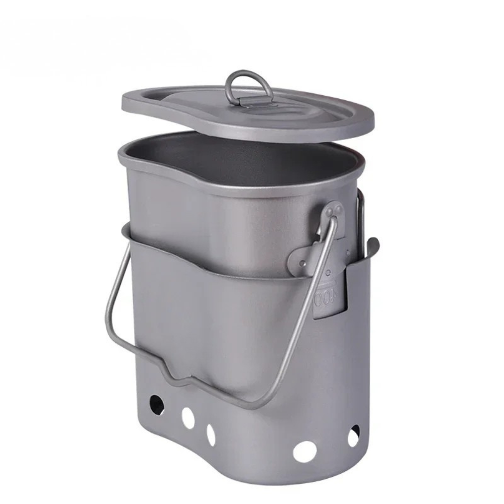 Titanium Cookware Set Portable Camping Wood Stove with Pot - Grey