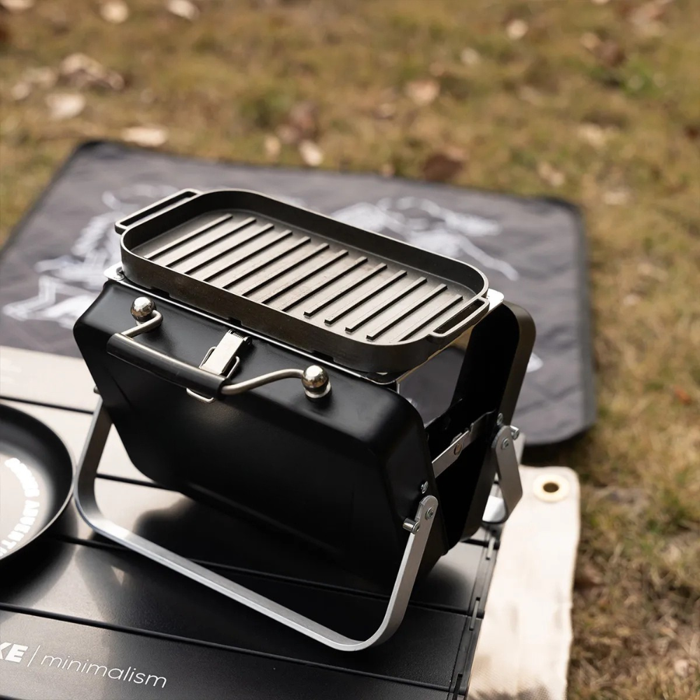 Camping Grill Foldable Portable Stainless Steel Tabletop BBQ Stove Outdoor Cooking Rack - Black