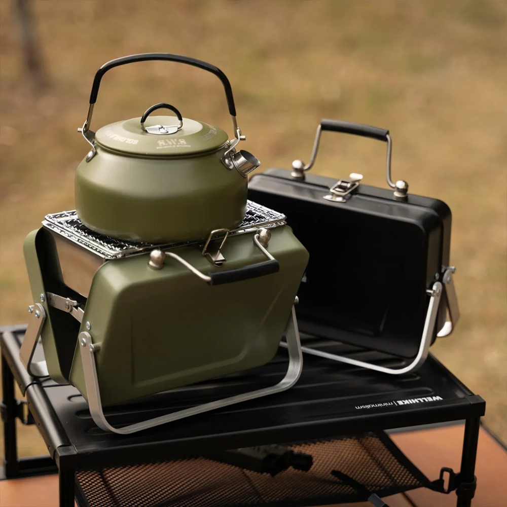 Camping Grill Foldable Portable Stainless Steel Tabletop BBQ Stove Outdoor Cooking Rack - Black