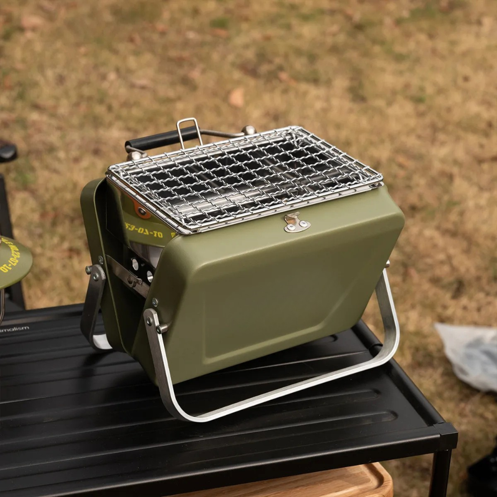 Camping Grill Foldable Portable Stainless Steel Tabletop BBQ Stove Outdoor Cooking Rack - Black