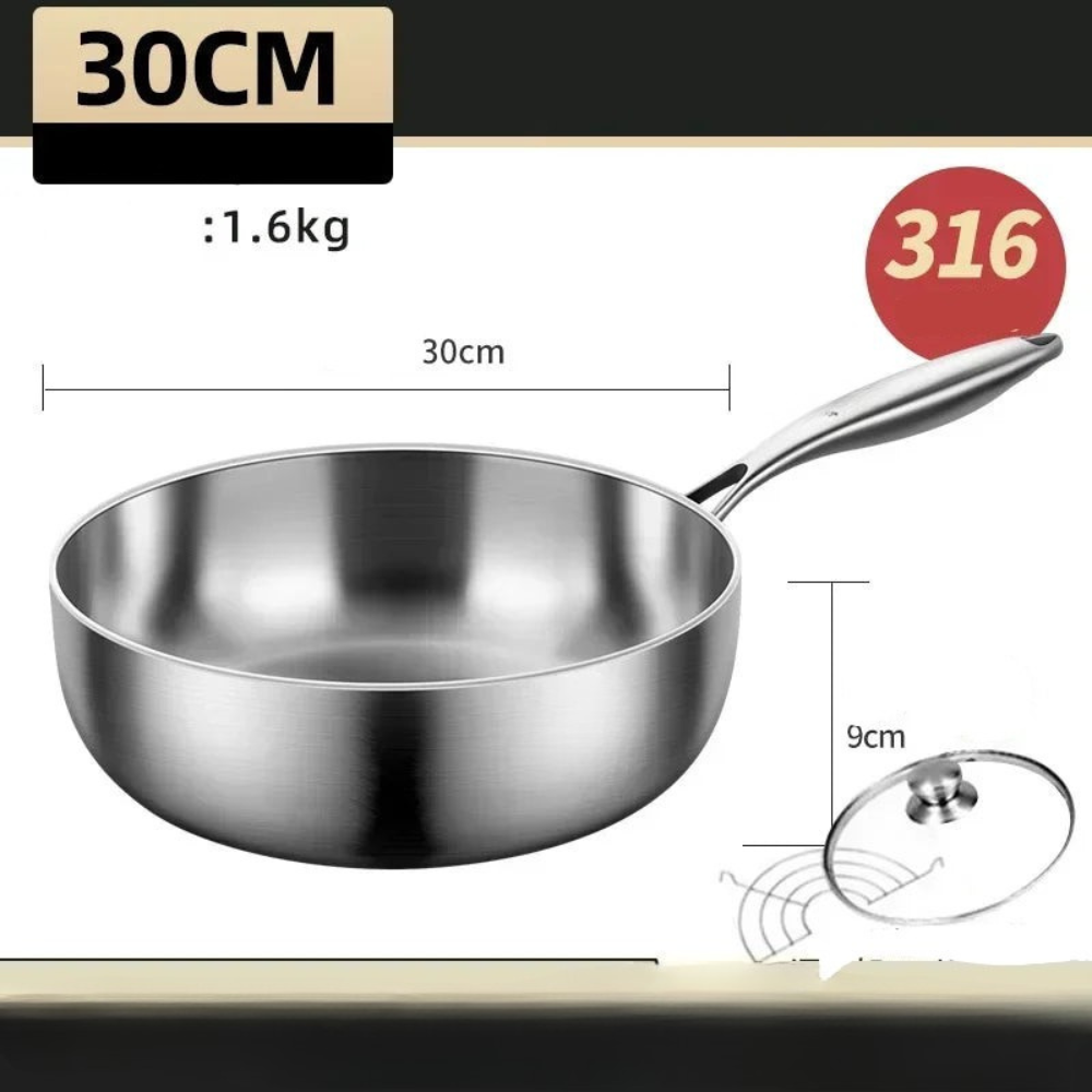 Frying Pan 30cm Deep 316 Stainless Steel Flat Bottom Cooking Pan