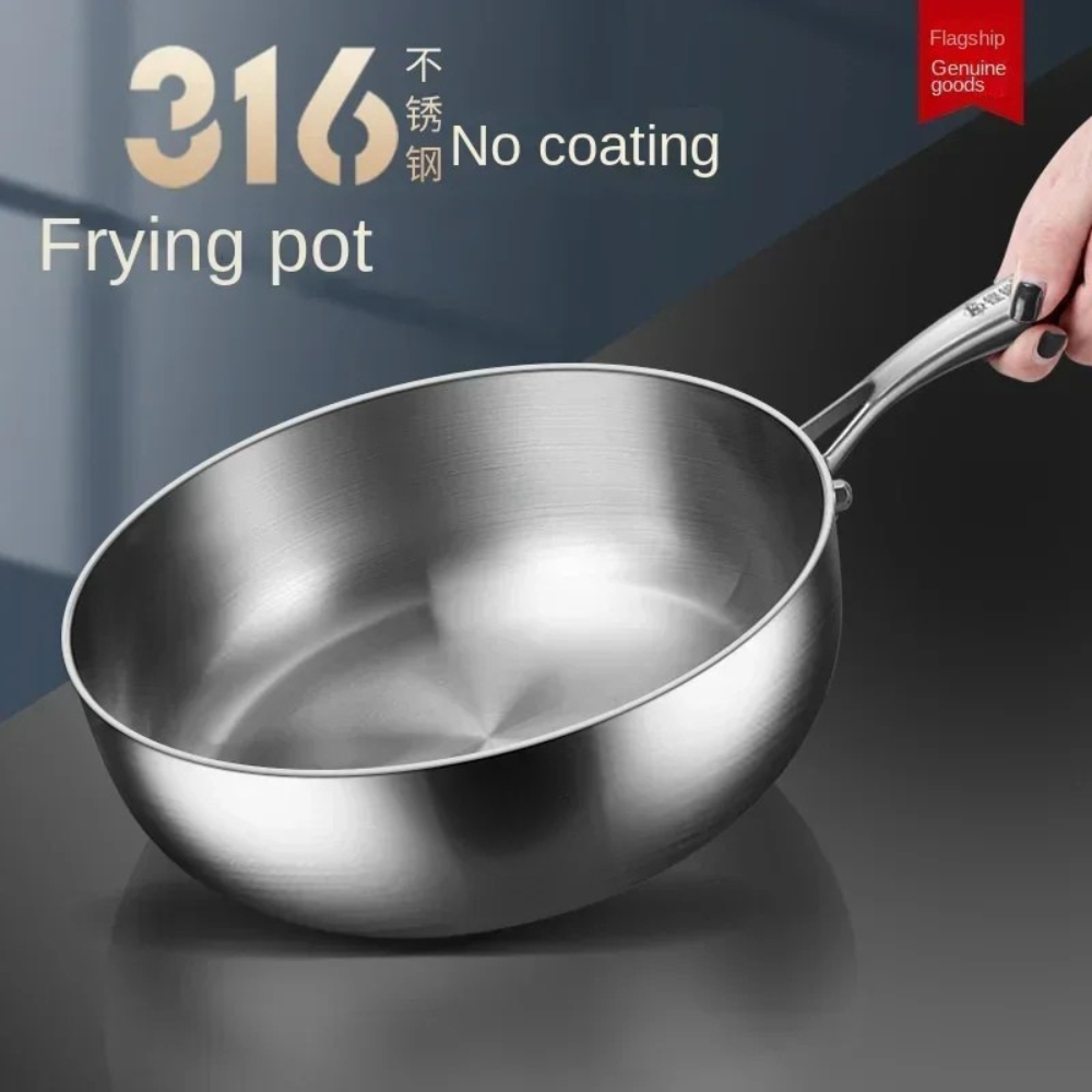 Frying Pan 30cm Deep 316 Stainless Steel Flat Bottom Cooking Pan