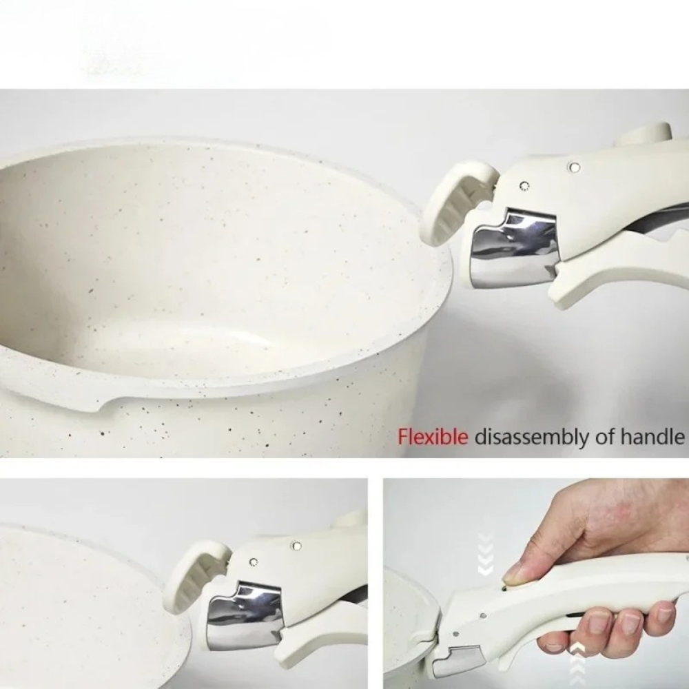Cookware Set 5 Piece Removable Handle Non Stick Aluminium Pots and Pans Set - White