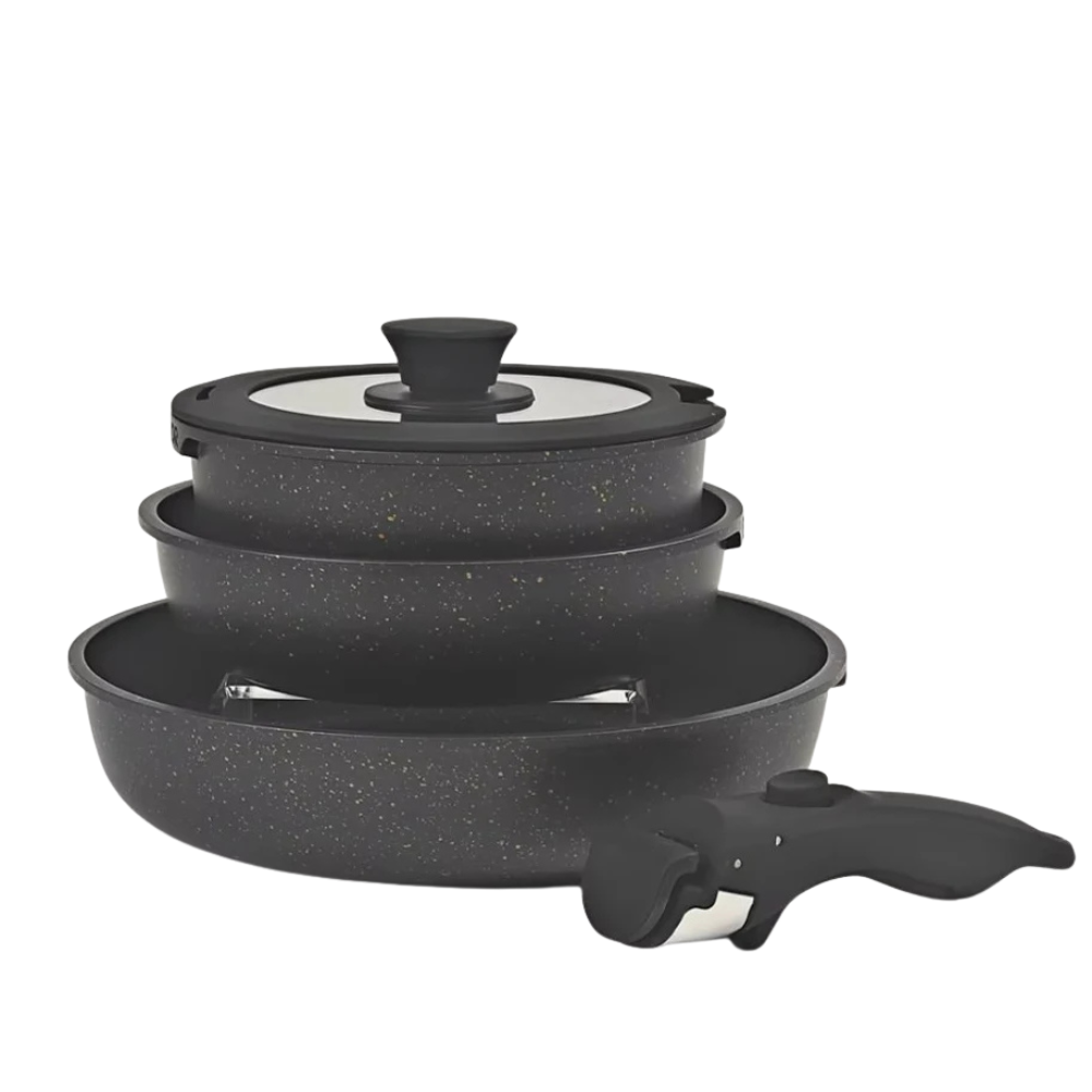Cookware Set 5 Piece Removable Handle Pots and Pans Set - Black