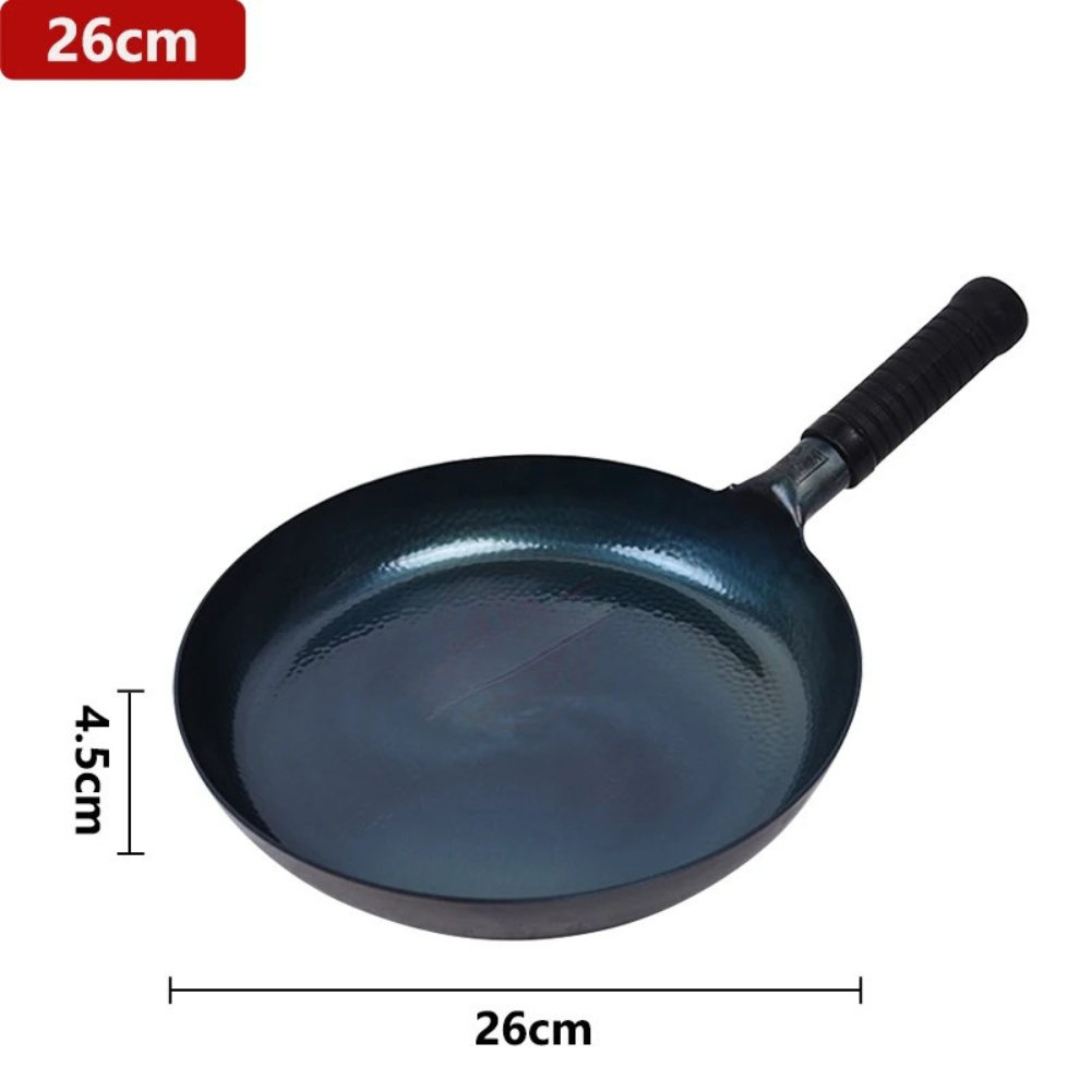 Iron Frying Pan 26cm Traditional Hammered Hand Forged Induction Compatible