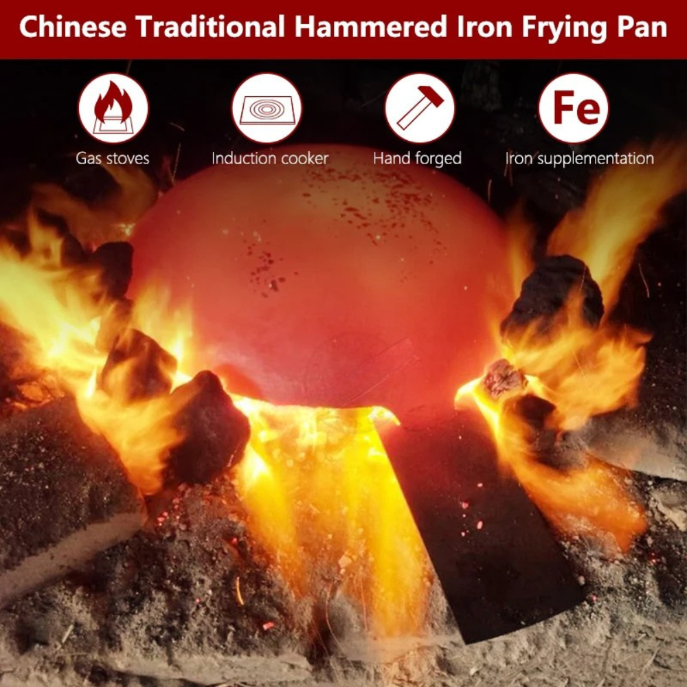Iron Frying Pan 28cm Traditional Hammered Hand Forged Induction Compatible