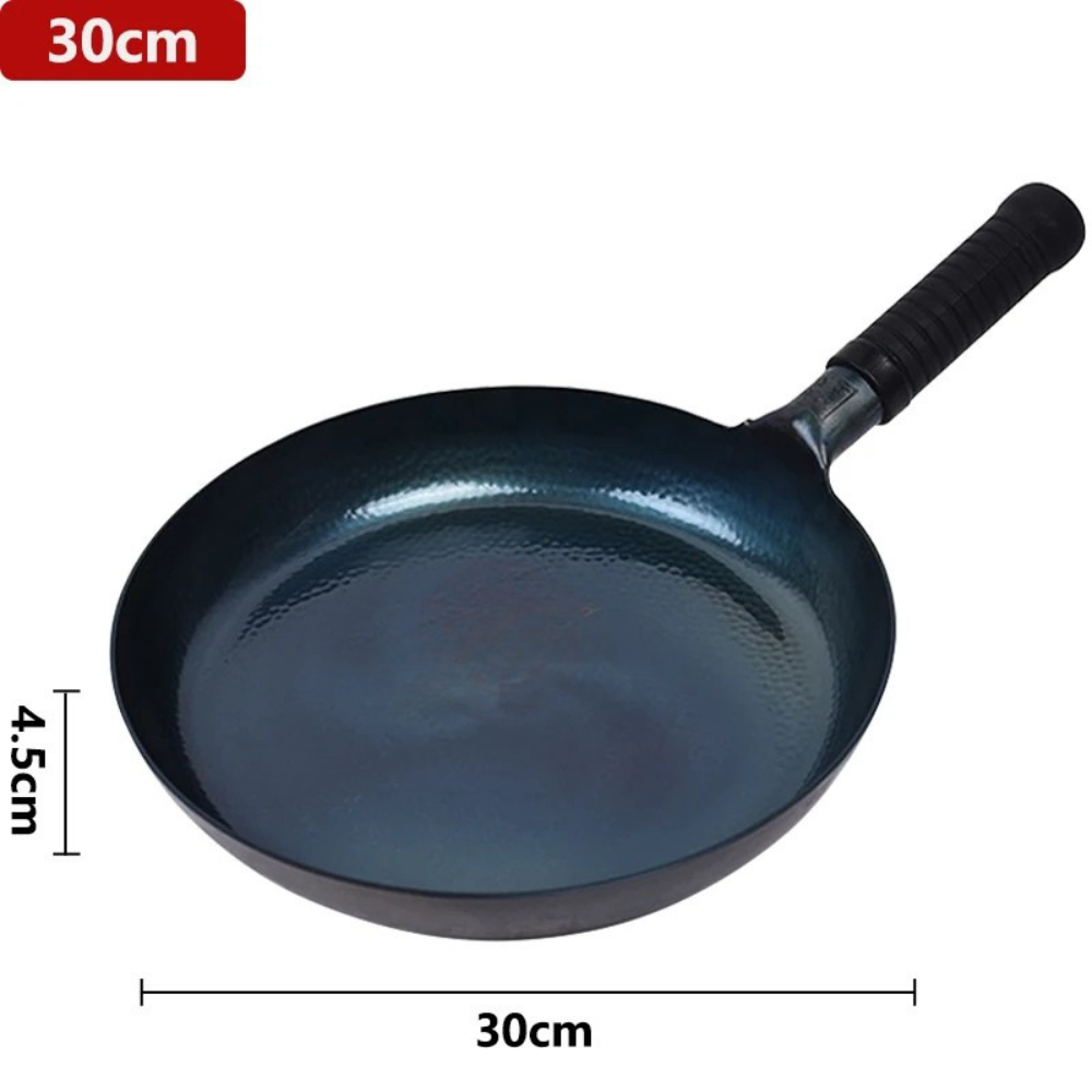 Iron Frying Pan 30cm Traditional Hammered Hand Forged Induction Compatible