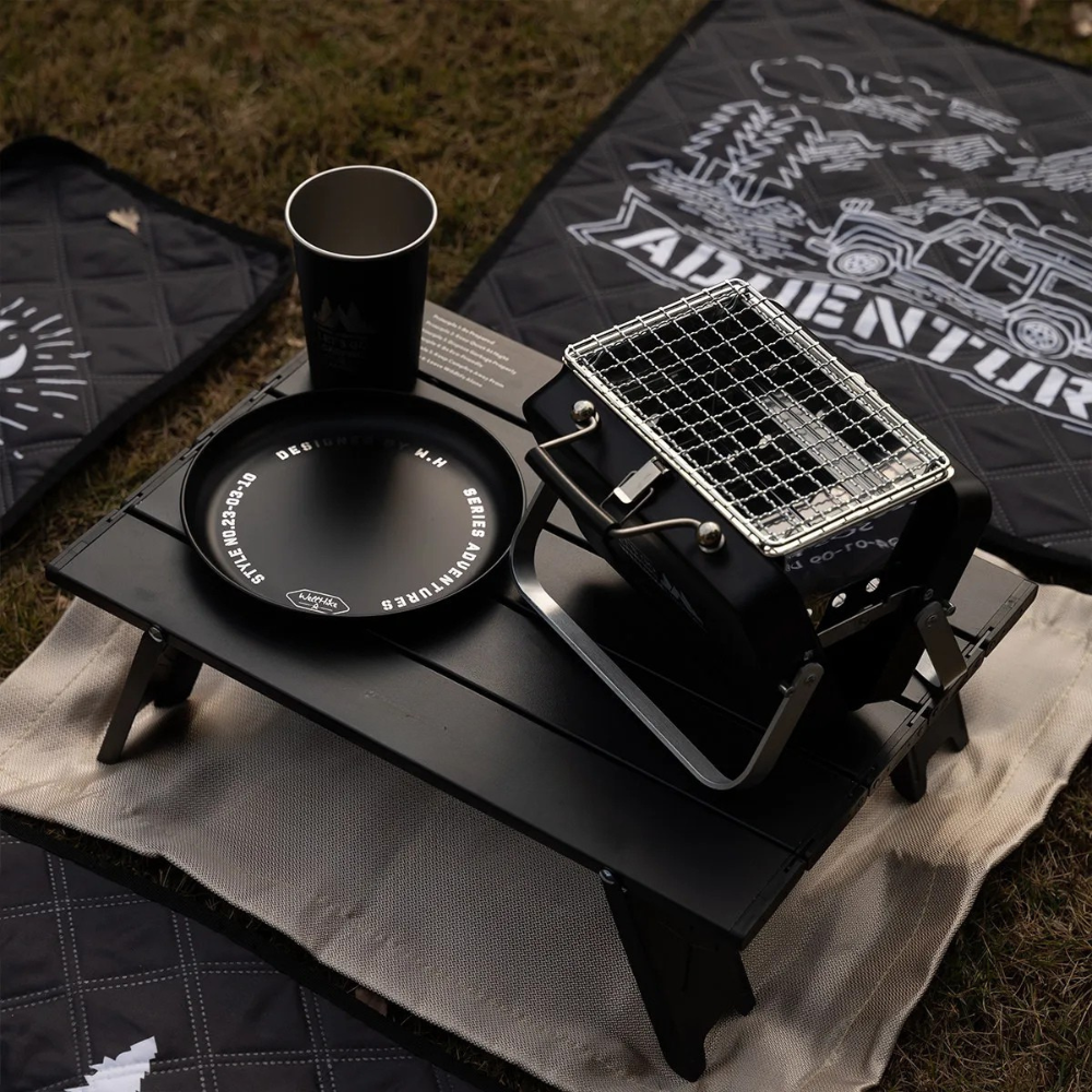 Camping Grill Foldable Portable Stainless Steel Tabletop BBQ Stove Outdoor Cooking Rack - Black