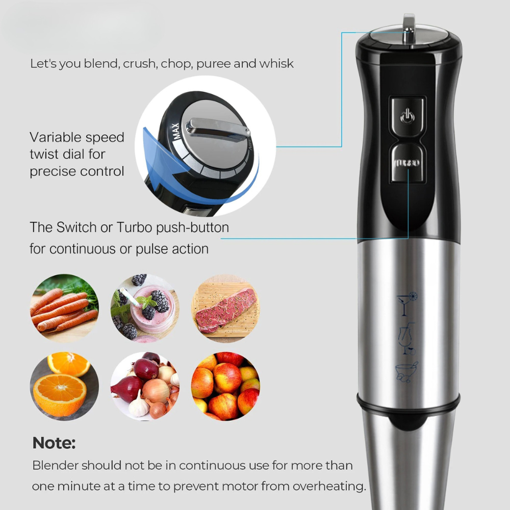 Stick Blender 800W Multi Food Processor Variable Speed Chopping Bowl Set – Stainless Steel