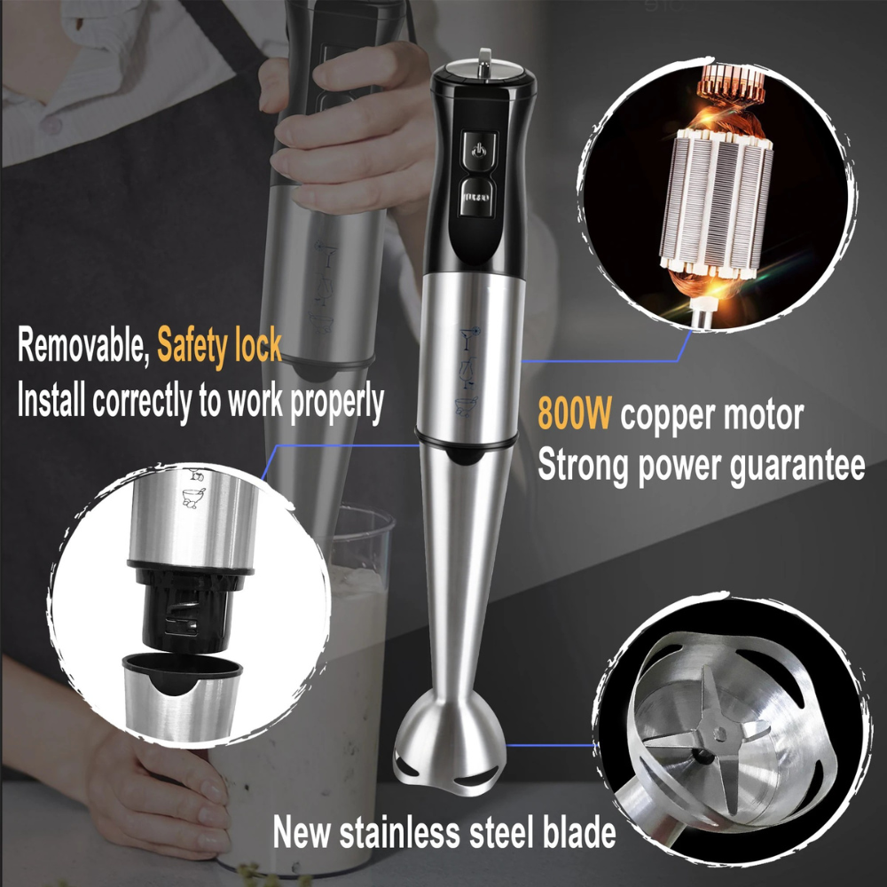 Stick Blender 800W Multi Food Processor Variable Speed Chopping Bowl Set – Stainless Steel