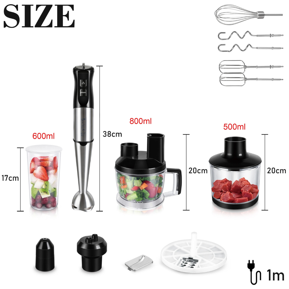 Stick Blender 800W Multi Food Processor Variable Speed Chopping Bowl Set – Stainless Steel