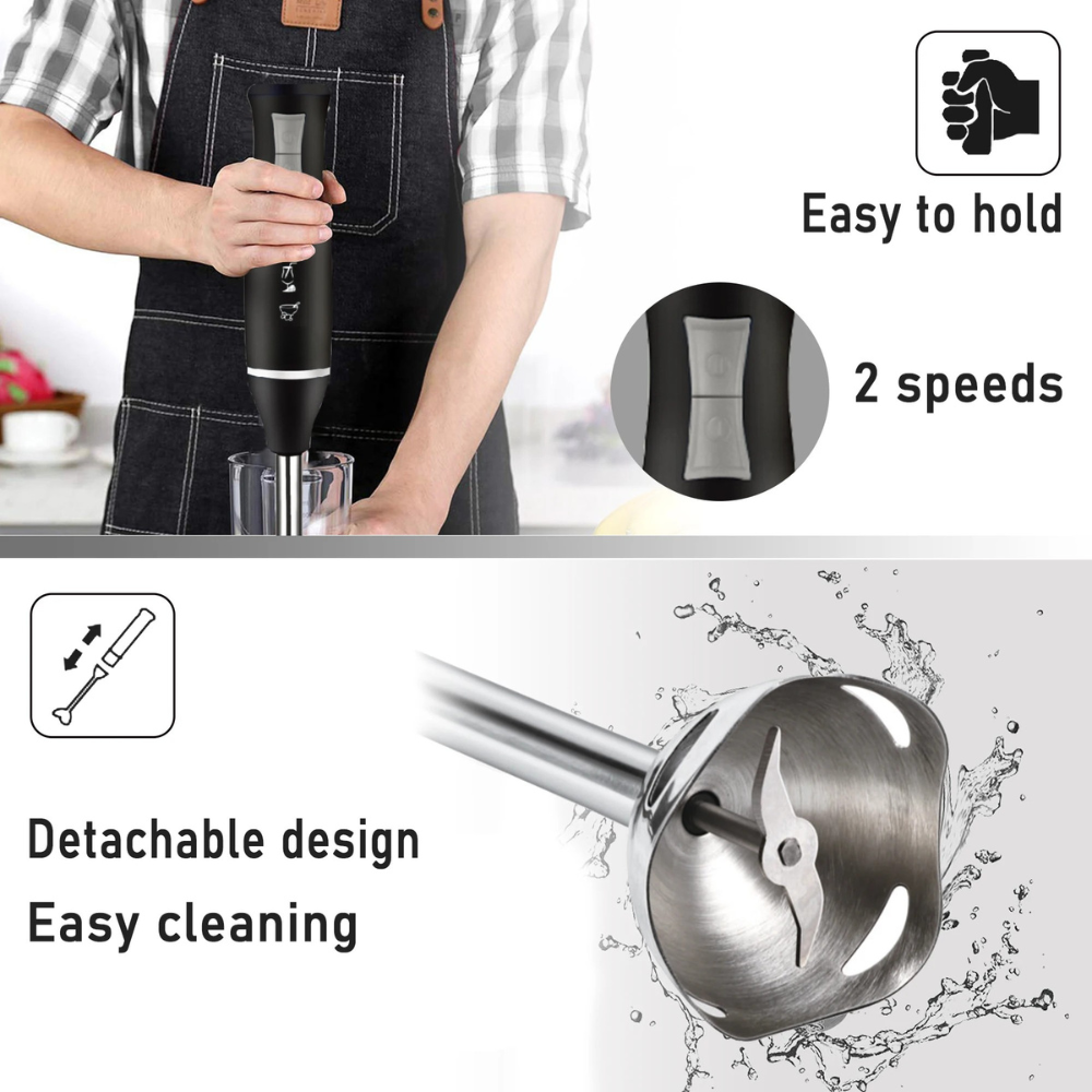 Stick Blender 3 in 1 Food Mixer 500mL Chopping Bowl Turbo Control – White