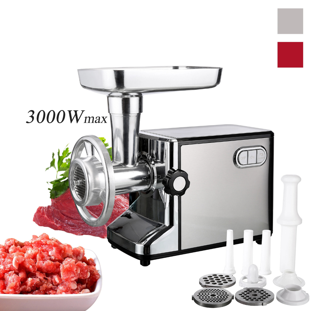 Electric Meat Mincer 3000W Heavy Duty Food Processor Sausage Stuffer Set – Silver
