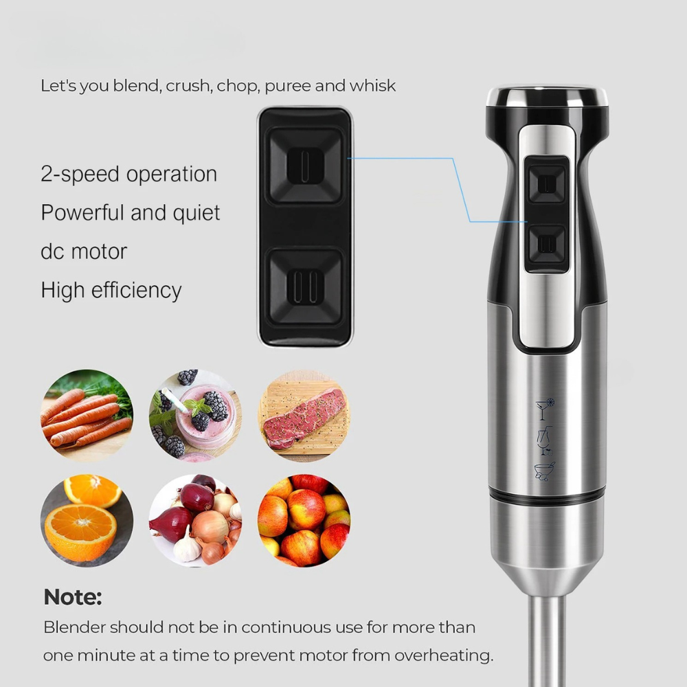 Stick Blender 500W Multi Food Mixer 600mL Beaker Dual Speed Control – Silver