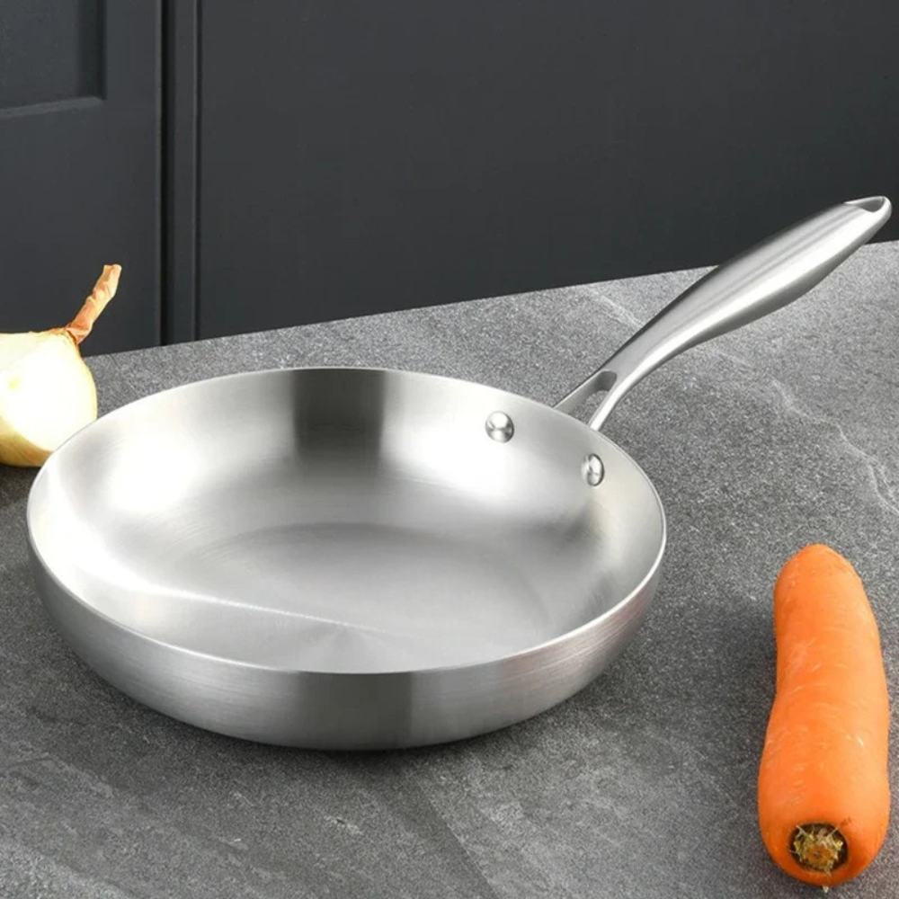 Frying Pan 28cm Stainless Steel Tri-Ply Induction Compatible Skillet with Glass Lid