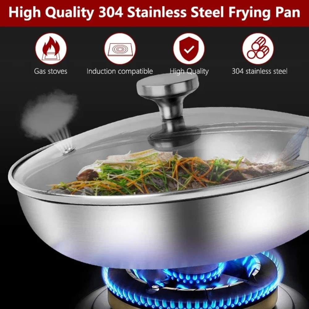 Frying Pan 28cm Stainless Steel Tri-Ply Induction Compatible Skillet with Glass Lid