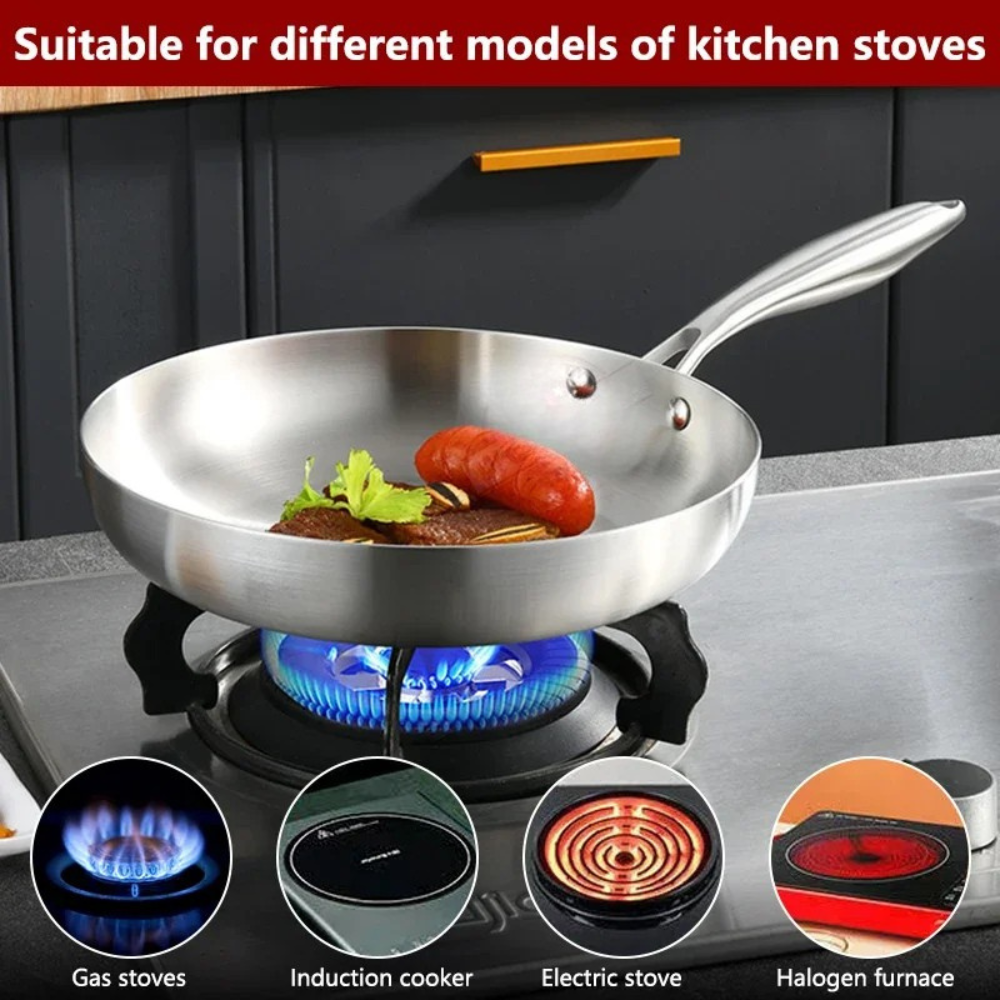 Frying Pan 28cm Stainless Steel Tri-Ply Induction Compatible Skillet with Glass Lid