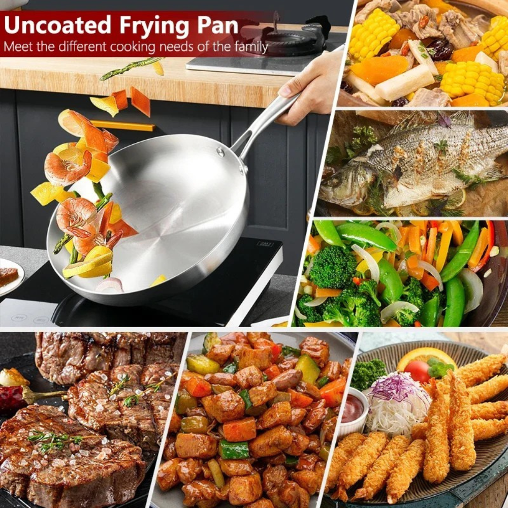 Frying Pan 28cm Stainless Steel Tri-Ply Induction Compatible Skillet with Glass Lid