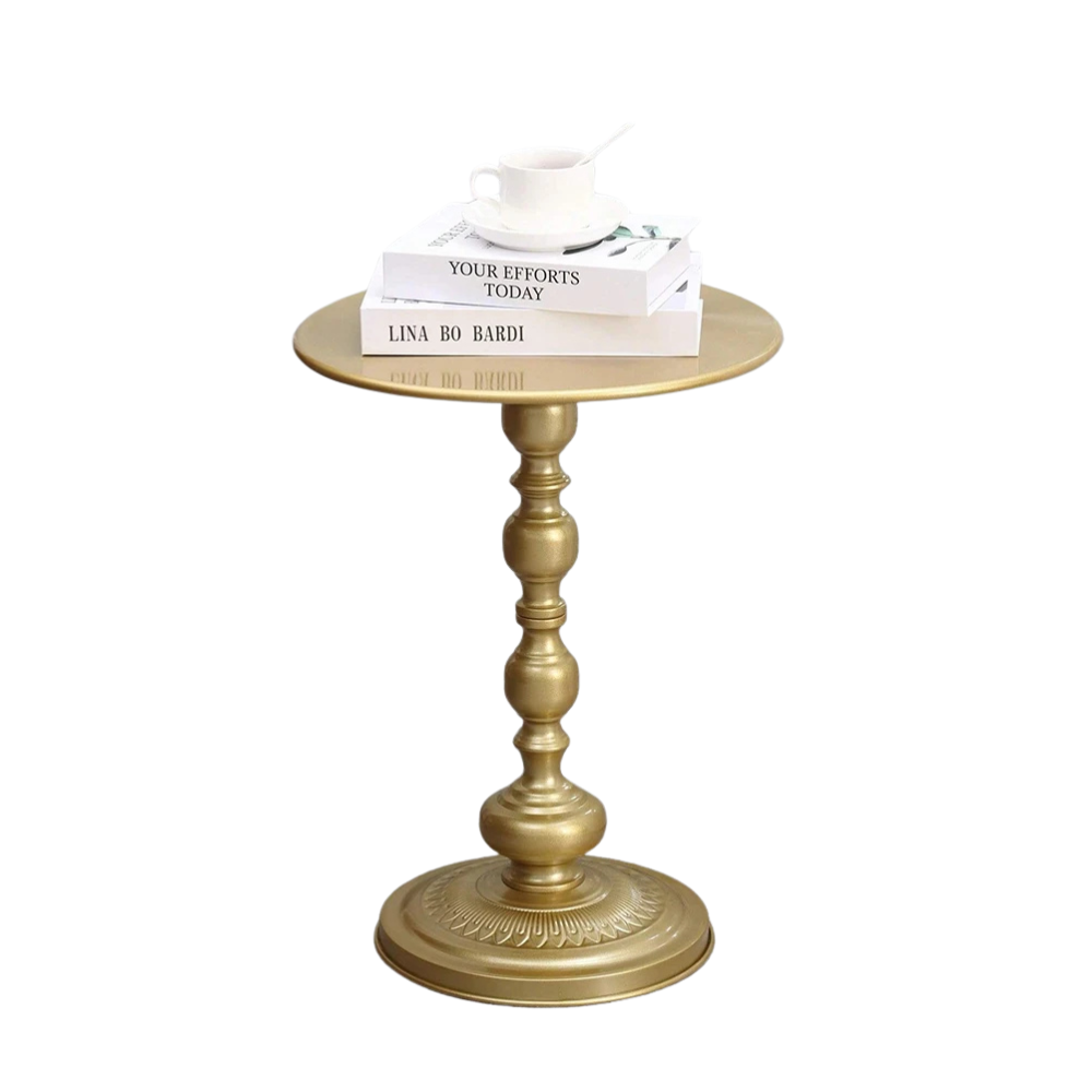 Round Metal Side Table 40cm Wide Vintage Pedestal Coffee Table For Living Room – Gold
