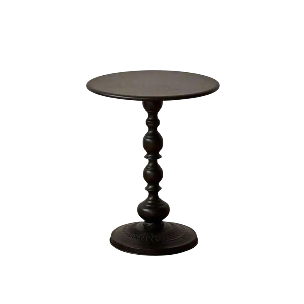Round Metal Side Table 40cm Vintage Pedestal Coffee Accent Table Living Room – Black