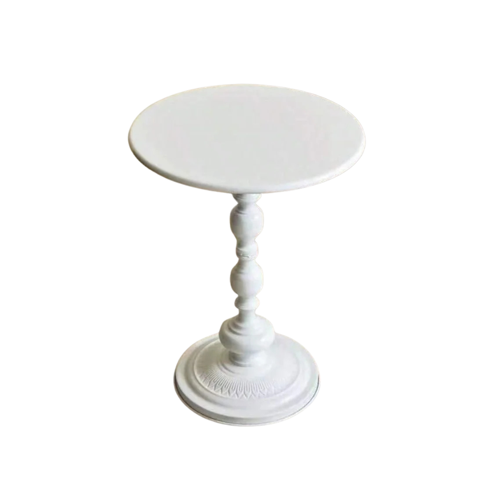 Round Metal Side Table 40cm Vintage Pedestal Coffee Accent Table Living Room – White