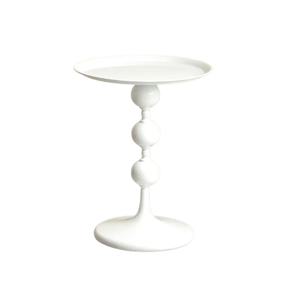 Round Metal Side Table 40cm Modern Pedestal Coffee Accent Table Balcony – White