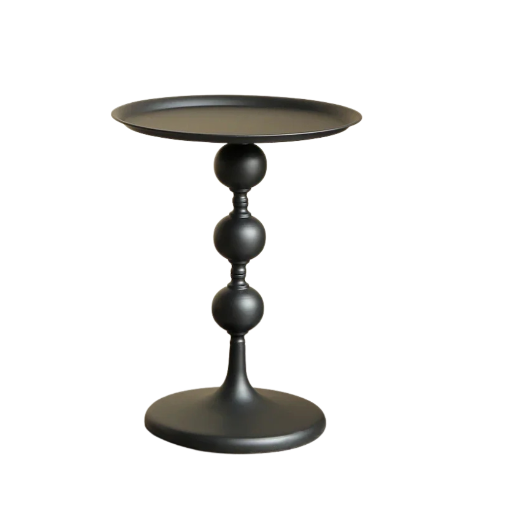 Round Metal Side Table 40cm Modern Pedestal Coffee Accent Table Balcony – Black
