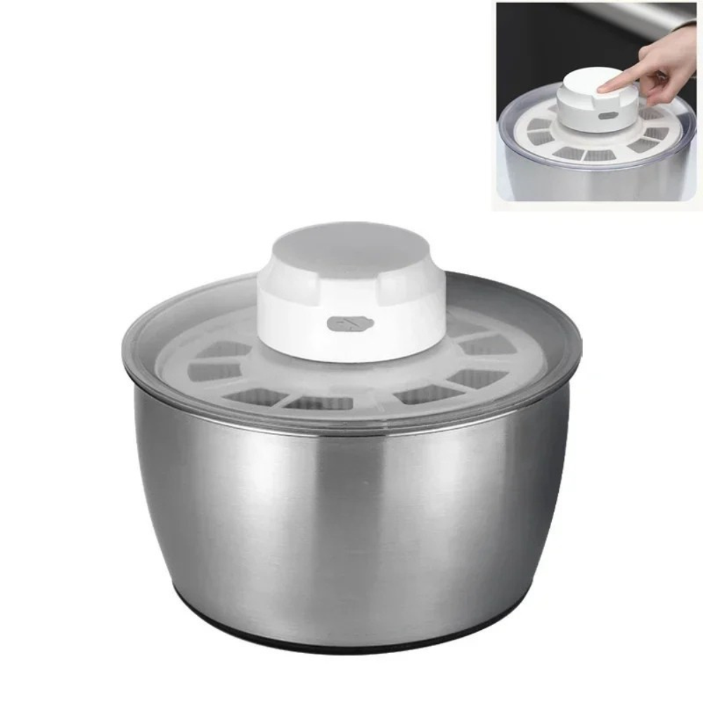 Salad Spinner 5L Electric Salad Dryer Washer Rechargeable Battery Bowl – Silver